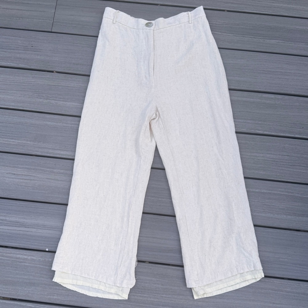 Sancia Linen‎ Blend Wide Leg Crop Pants Women's Size M Beige Casual